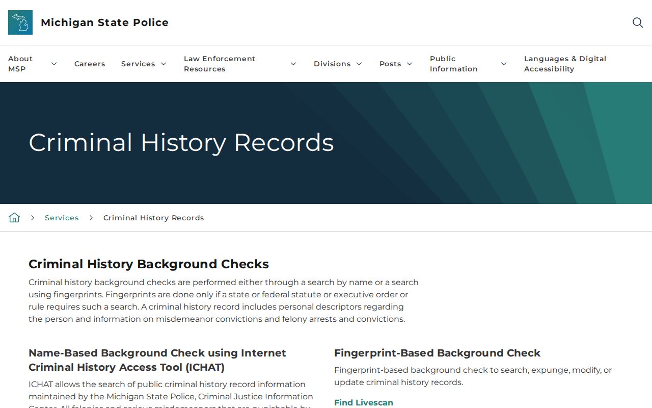 Saginaw County criminal history Michigan State Police service page