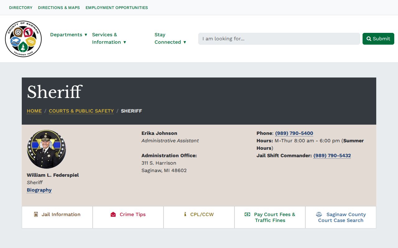 Saginaw County Sheriff source for arrest and booking record requests