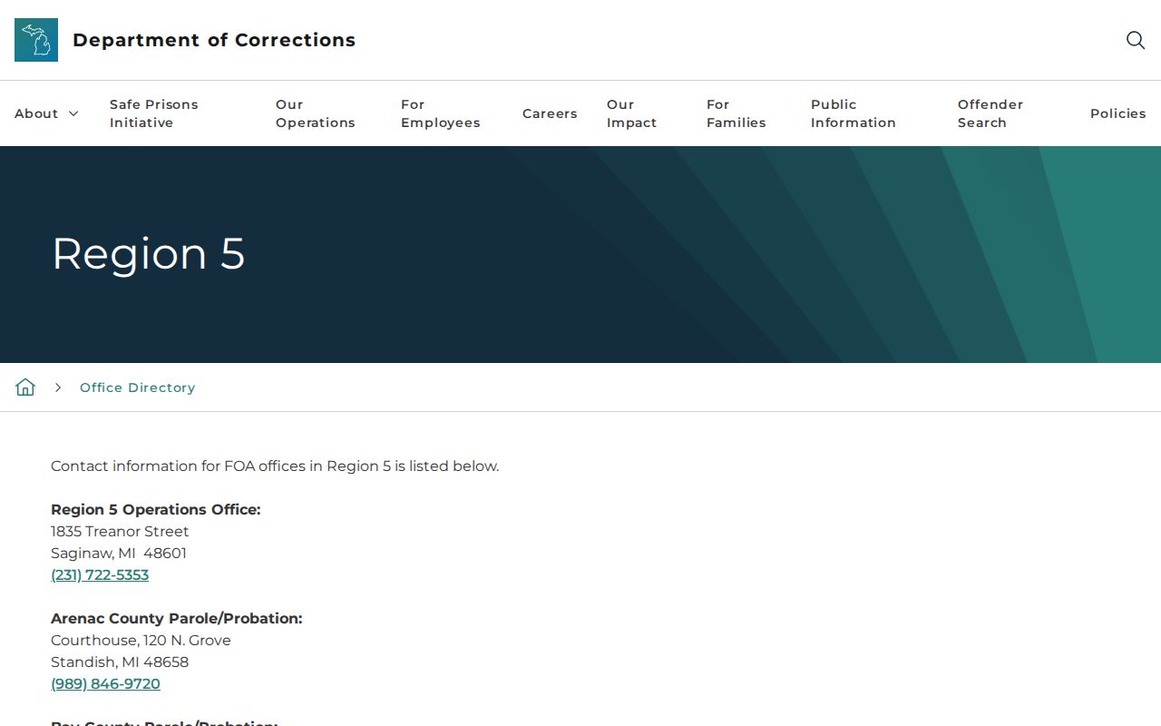 Saginaw County criminal court cases and local supervision office directory