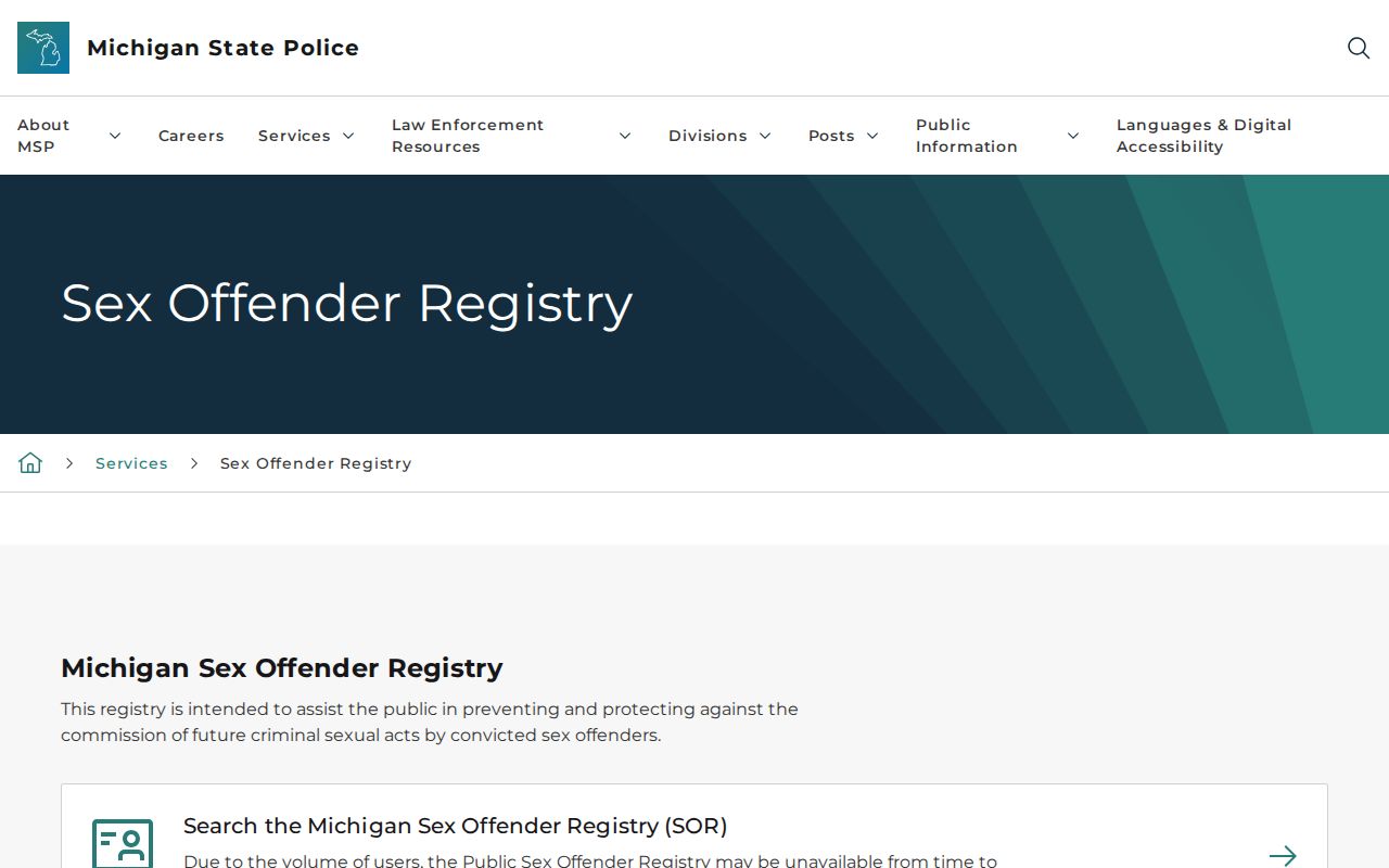 Saginaw County sex offender search explanation on Michigan PSOR